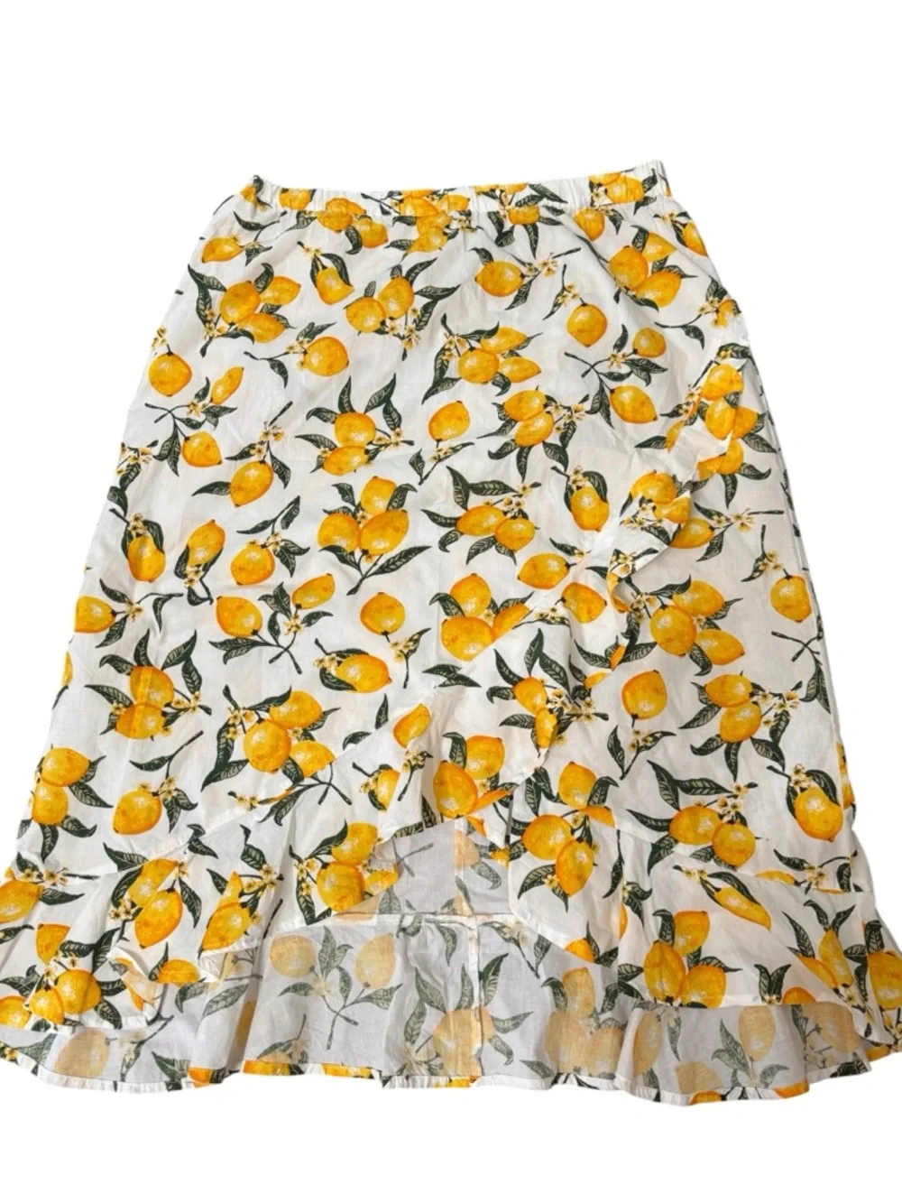 NY&C 100% Cotton Lemon Print Ruffle Midi Skirt Summer Citrus Feminine XXL - Picture 3 of 6